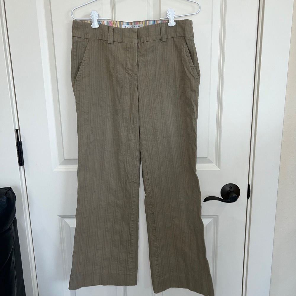 Trina Turk Wide Leg Horizontally Textured Flat Front Trouser Pants Size 6